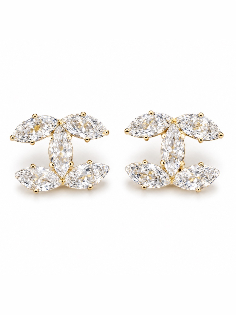 Gold Crystal CC Stud Earrings